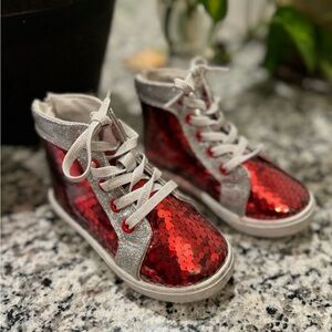 Ground Up Red Glitter Toddler Girl Hightop Sneakers Size 6